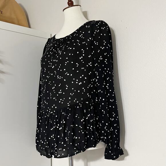 Maeve X Anthropologie Women Black‎ White Polka Dot Cheyenne Peplum Blouse Size M - Picture 6 of 12